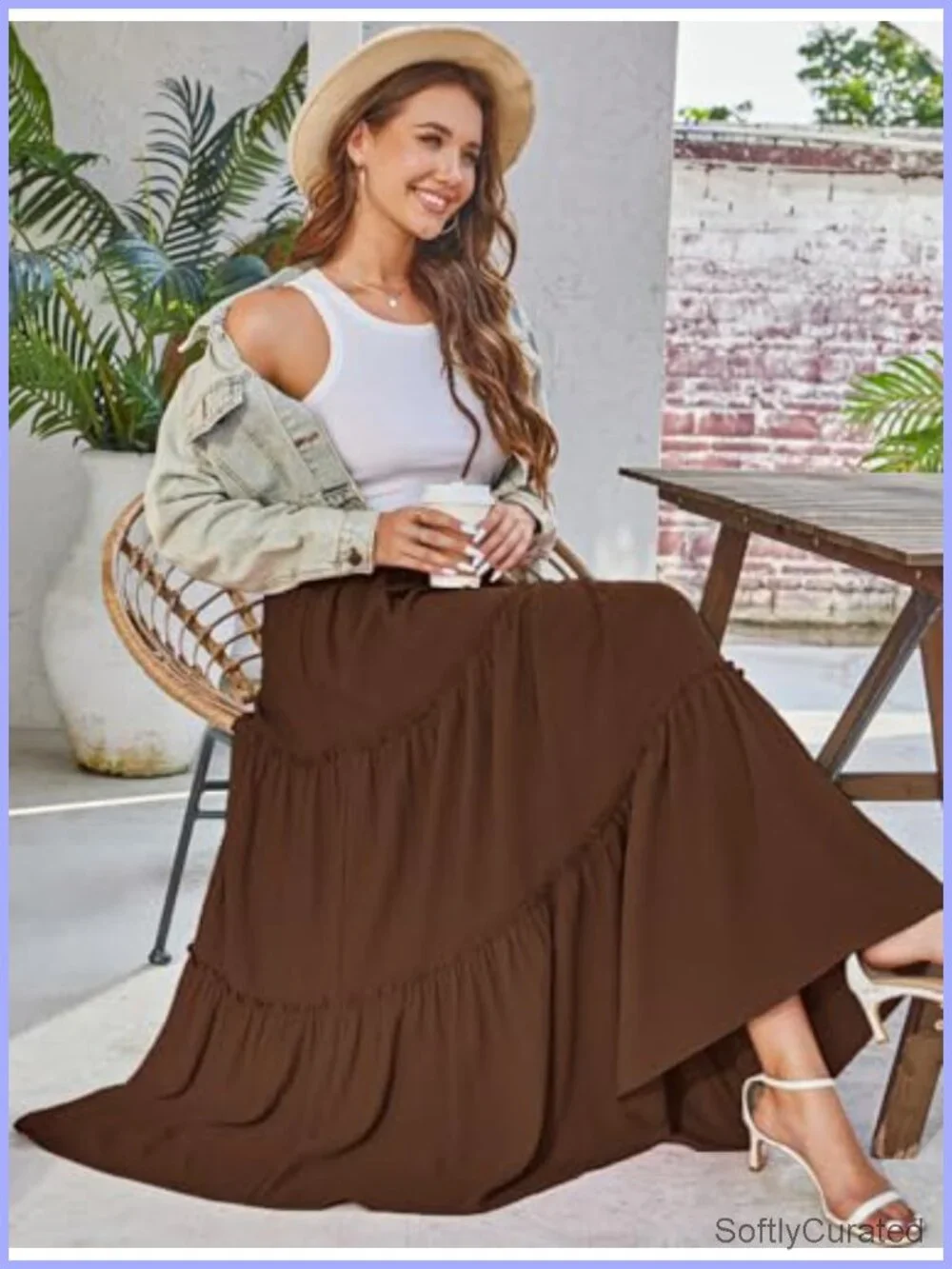 High Waist Maxi Skirt with Pockets Flowy Boho Ruffle Tiered Long Skirt